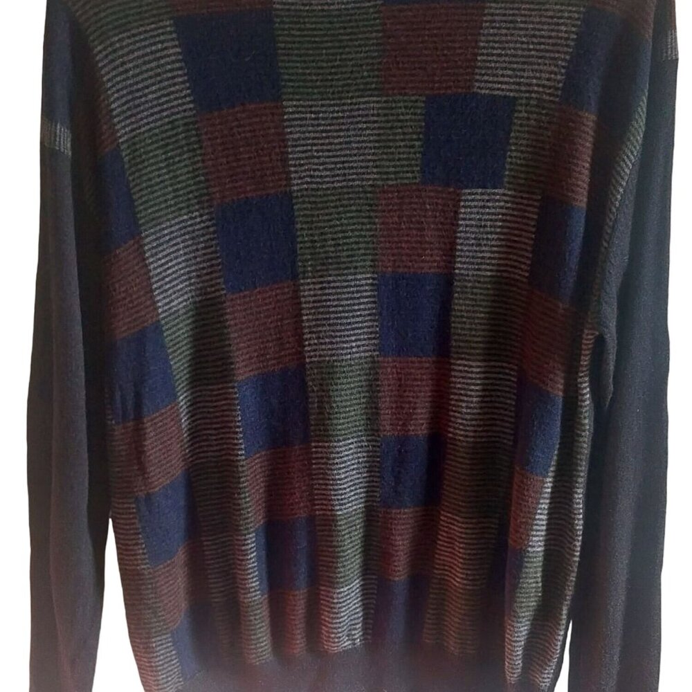 55% Silk Vintage Northern Isles Patchwork Sweater L 35% Rayon 10% Cashmere Hand